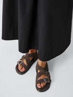 John Lewis Lavender Suede Cross Strap Buckle Footbed Sandals, Chocolate - view 2, Chocolate