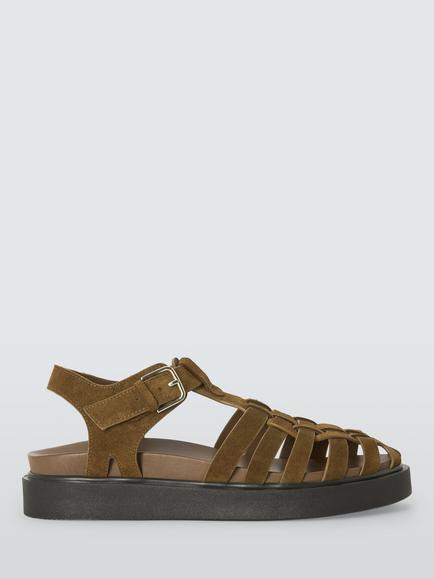 John Lewis Lucia Suede Flatform Closed Toe Fisherman Sandals, Tobacco, Tobacco