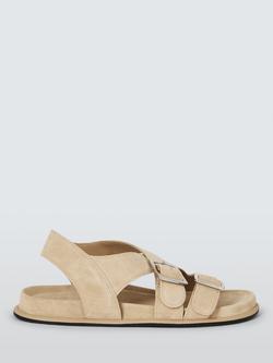 John Lewis Lavender Suede Cross Strap Buckle Footbed Sandals, Sand, Sand