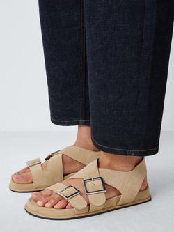 John Lewis Lavender Suede Cross Strap Buckle Footbed Sandals, Sand - view 2, Sand