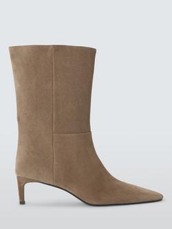 John Lewis Ottilie Suede Chisel Toe Dressy Calf Boots, Taupe, Taupe