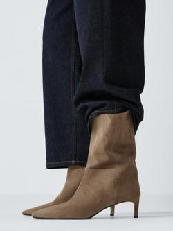 John Lewis Ottilie Suede Chisel Toe Dressy Calf Boots, Taupe - view 2, Taupe