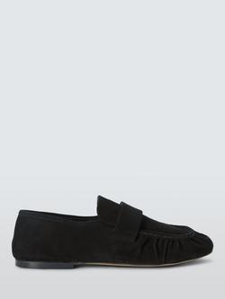 John Lewis Georgie Suede Round Toe Ruched Apron Loafers, Black, Black