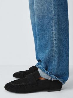 John Lewis Georgie Suede Round Toe Ruched Apron Loafers, Black - view 2, Black