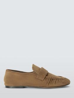 John Lewis Georgie Suede Round Toe Ruched Apron Loafers, Tobacco, Tobacco