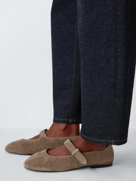 John Lewis Hamstead Suede Buckle Mary Jane Ballerina Pumps, Taupe - view 2, Taupe