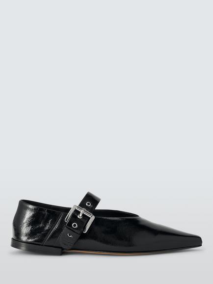 John Lewis Hannah Leather Pointed Toe Mary Jane Ballerina Pumps, Black, Black