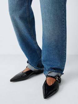 John Lewis Hannah Leather Pointed Toe Mary Jane Ballerina Pumps, Black - view 2, Black