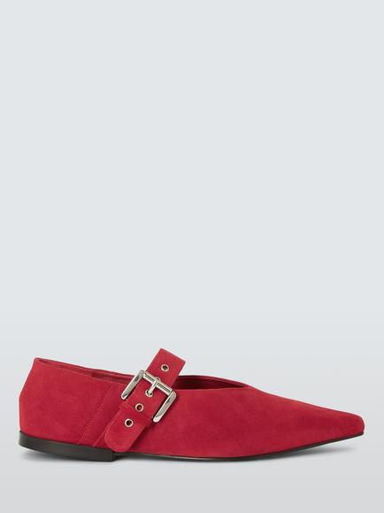 John Lewis Hannah Suede Pointed Toe Mary Jane Ballerina Pumps, Red, Red