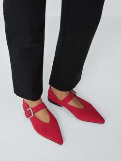 John Lewis Hannah Suede Pointed Toe Mary Jane Ballerina Pumps, Red - view 2, Red