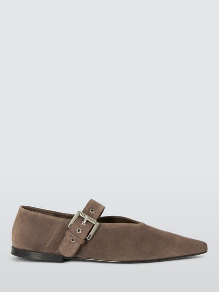 John Lewis Hannah Suede Pointed Toe Mary Jane Ballerina Pumps, Taupe, Taupe