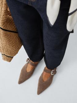 John Lewis Hannah Suede Pointed Toe Mary Jane Ballerina Pumps, Taupe - view 2, Taupe