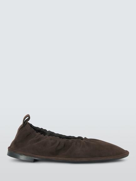 John Lewis Haze Suede Elasticated Top Line Ballerina Pumps, Chocolate, Chocolate
