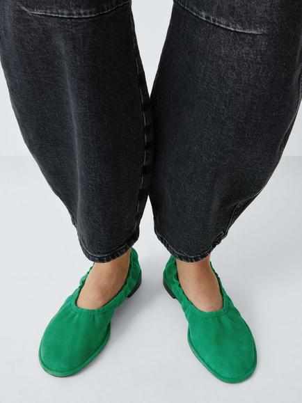 John Lewis Haze Suede Elasticated Top Line Ballerina Pumps, Green - view 2, Green