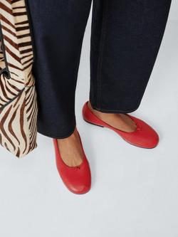 John Lewis Hero Leather Knot Detail Ballerina Pumps, Red - view 2, Red