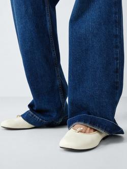 John Lewis Hero Leather Knot Detail Ballerina Pumps, Off White - view 2, Off White