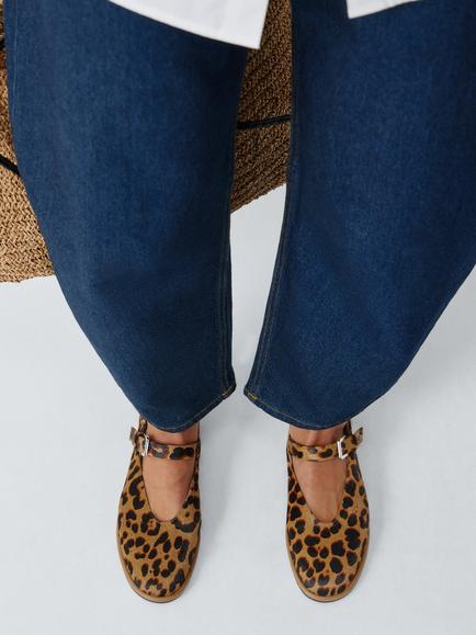 John Lewis Hettie Suede Round Toe High Cut Mary Jane Ballerina Pumps, Tan/Multi - view 2, Tan/Multi
