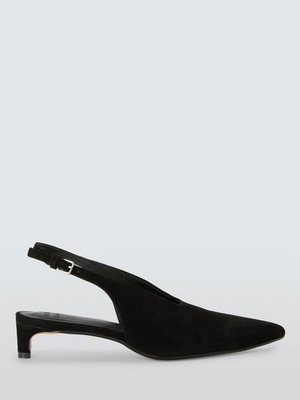 John Lewis Cassandra Suede High Vamp Pointed Slingback Court Shoes, Black, Black