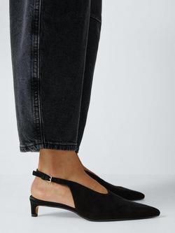 John Lewis Cassandra Suede High Vamp Pointed Slingback Court Shoes, Black - view 2, Black