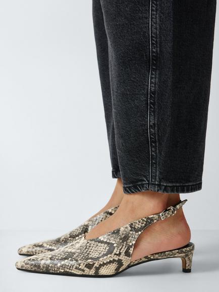 John Lewis Cassandra Leather Snake Print High Vamp Pointed Slingback Court Shoes, Multi - view 2, Multi