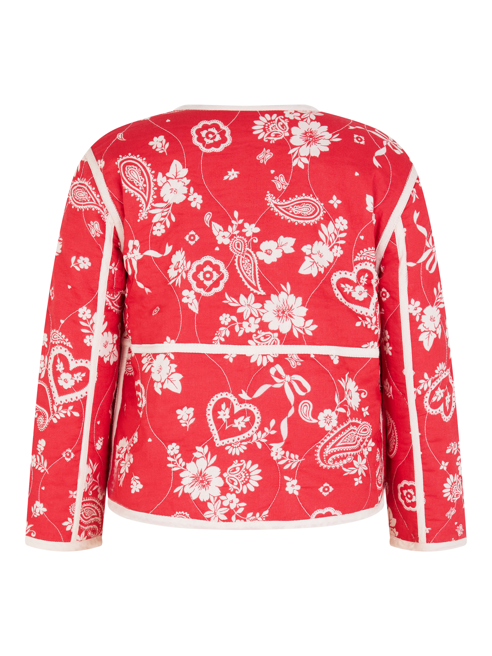 Product image 2 of 4, which shows Angels by Accessorize Kids' Cotton Paisley Jacket, Red, 3-4 years