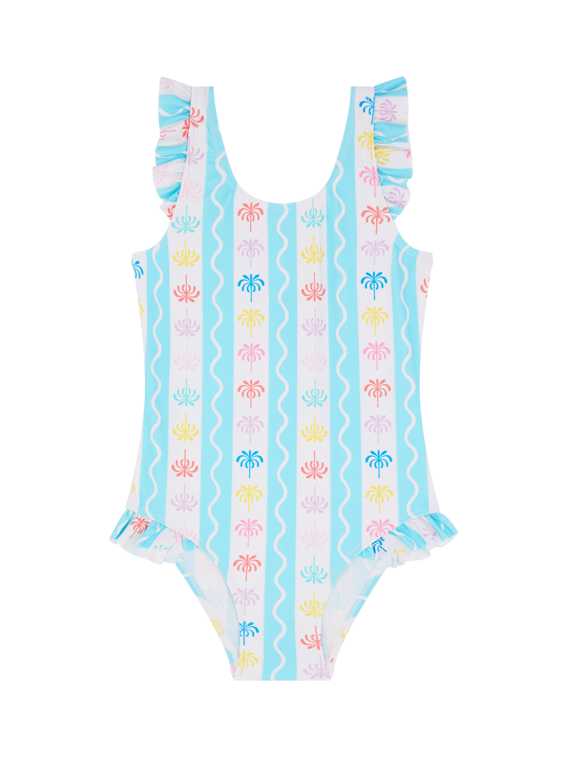 Product image 2 of 4, which shows Angels by Accessorize Kids' Palm Print Swimsuit, Brights Multi, 9-10 years