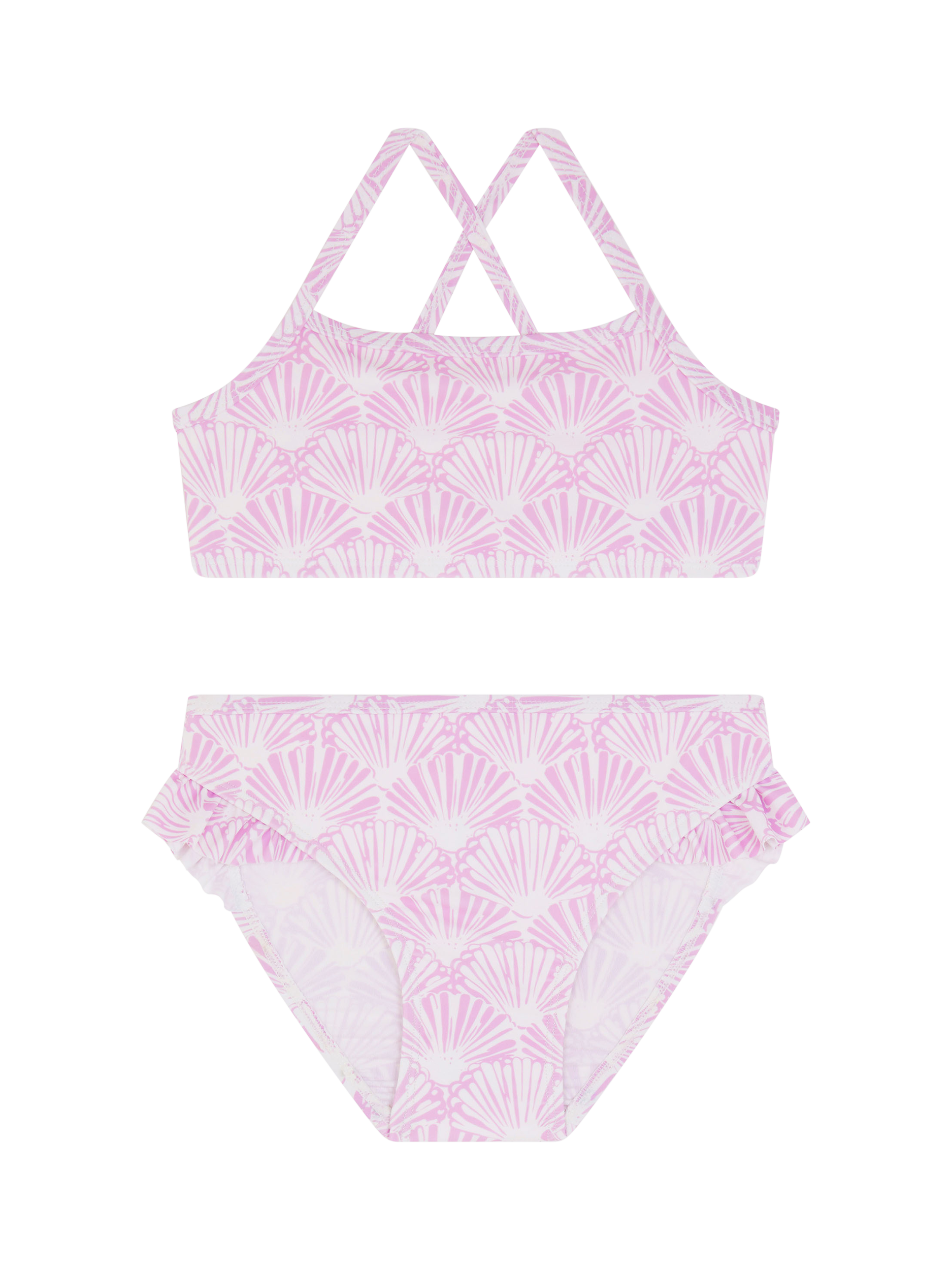 Product image 2 of 4, which shows Angels by Accessorize Kids' Shell Print Bikini, Lilac, 5-6 years