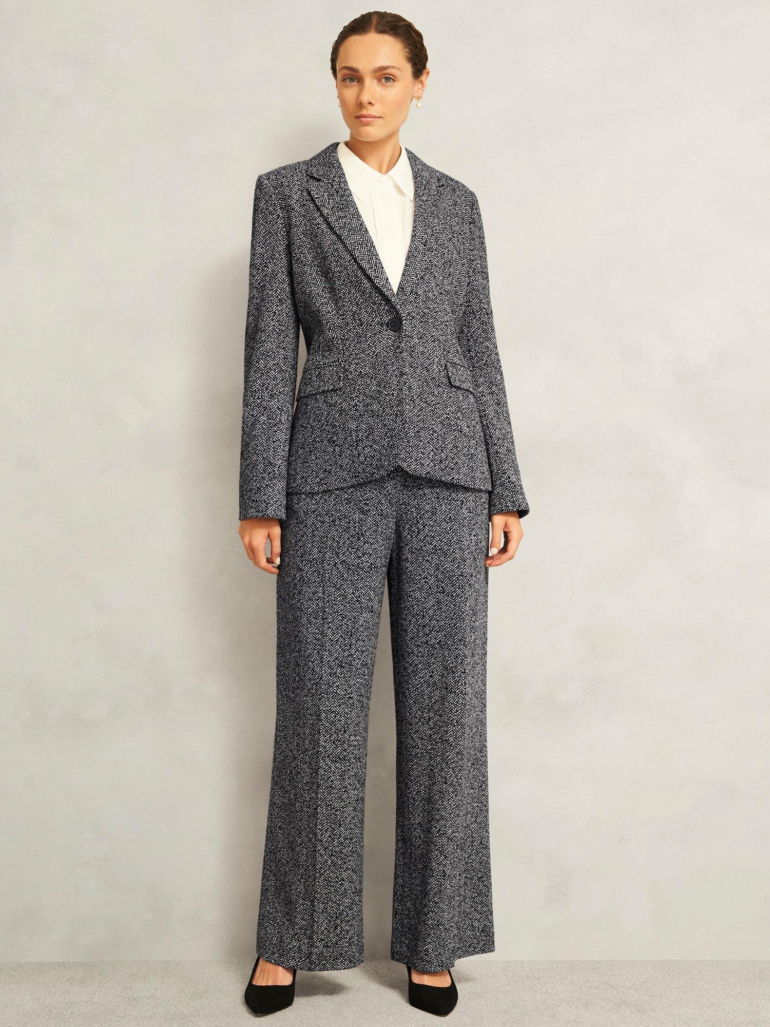 Product image 1 of 5, which shows Hobbs Marlyn Herringbone Wool Blend Jacket, Black/White, 10
