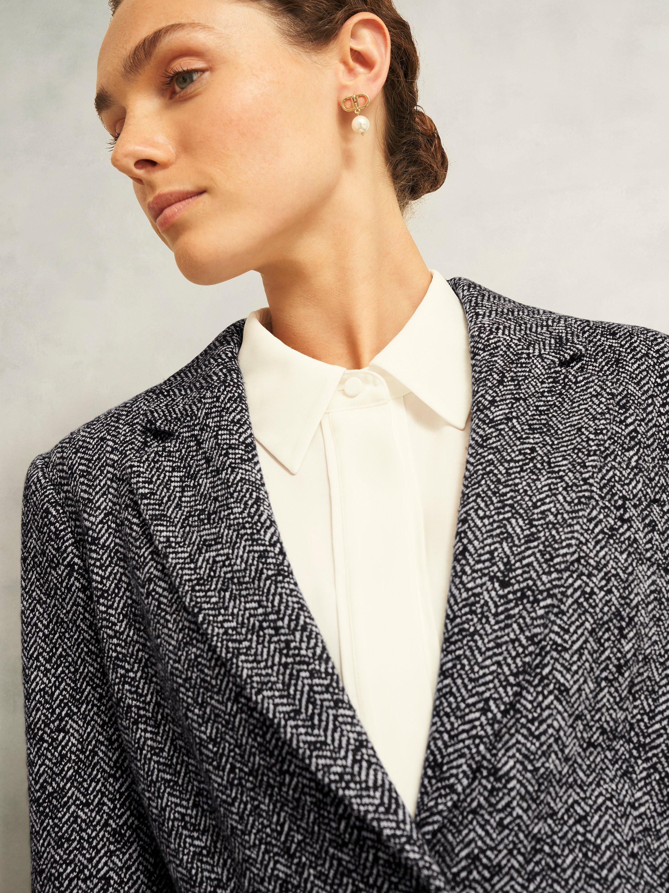 Product image 3 of 5, which shows Hobbs Marlyn Herringbone Wool Blend Jacket, Black/White, 10