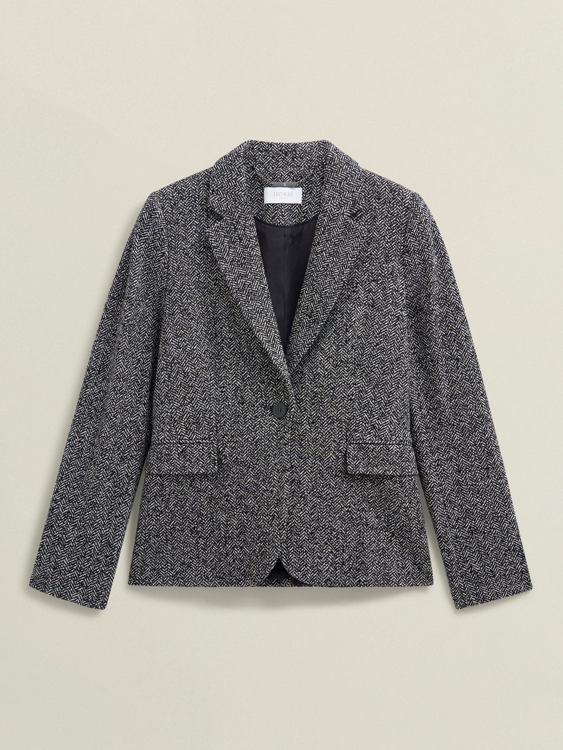 Product image 4 of 5, which shows Hobbs Marlyn Herringbone Wool Blend Jacket, Black/White, 10