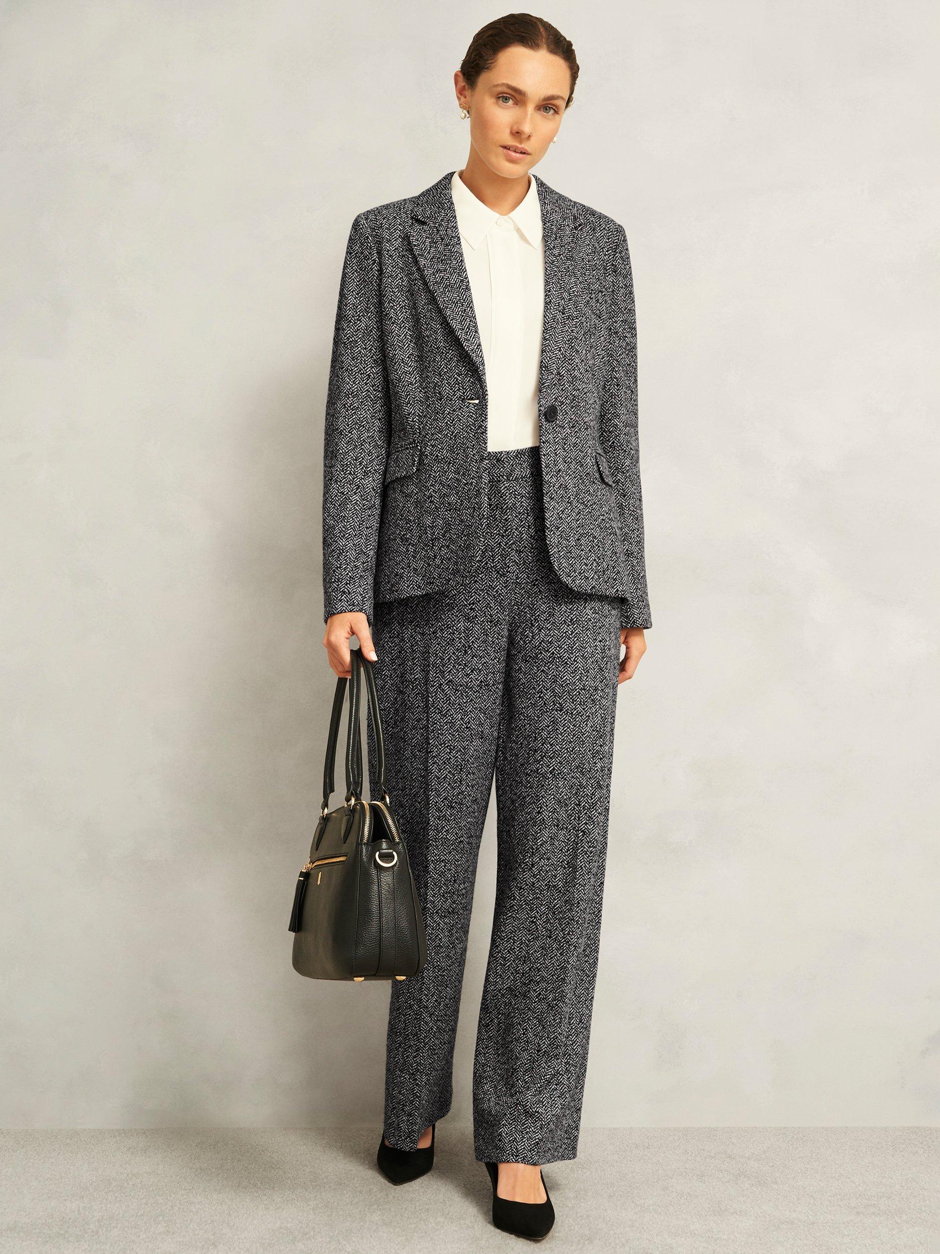 Product image 5 of 5, which shows Hobbs Marlyn Herringbone Wool Blend Jacket, Black/White, 10