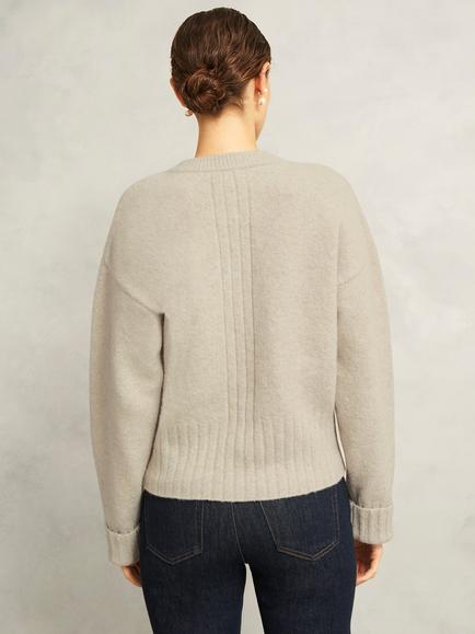 Hobbs Freya Crew Neck Cardigan, Oatmeal - view 2, Oatmeal