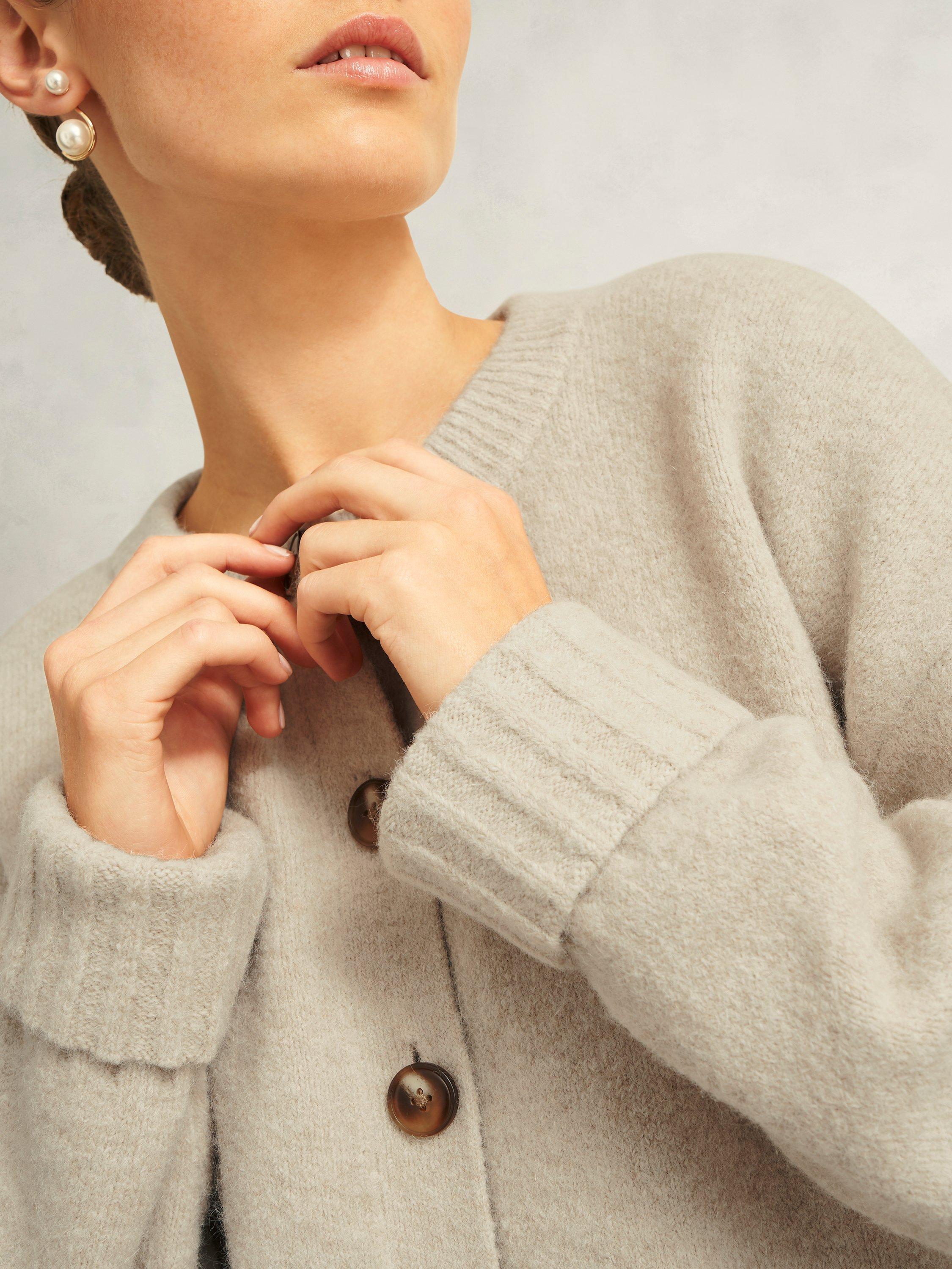 Product image 3 of 5, which shows Hobbs Freya Crew Neck Cardigan, Oatmeal, L