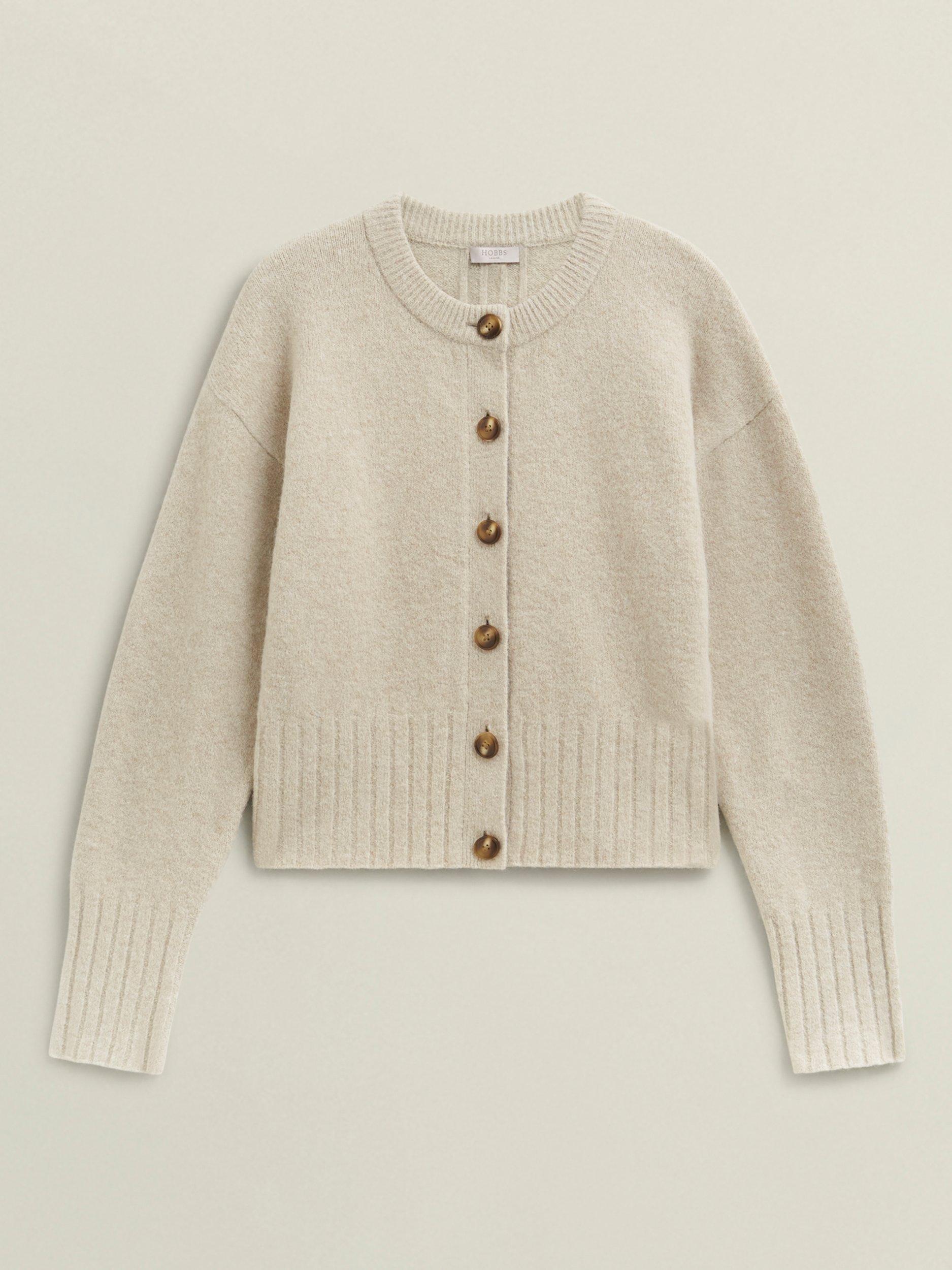 Product image 4 of 5, which shows Hobbs Freya Crew Neck Cardigan, Oatmeal, L