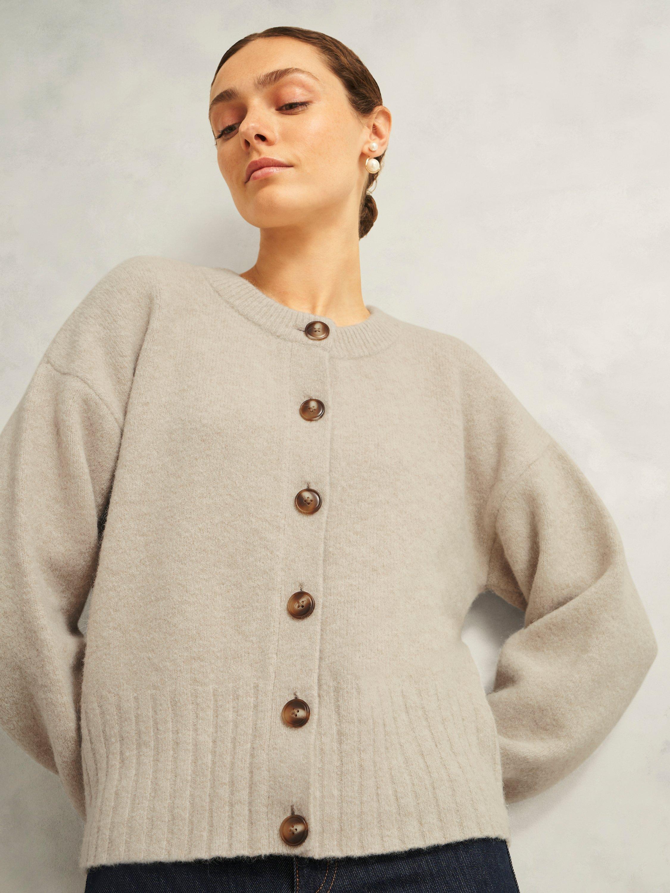 Product image 5 of 5, which shows Hobbs Freya Crew Neck Cardigan, Oatmeal, L
