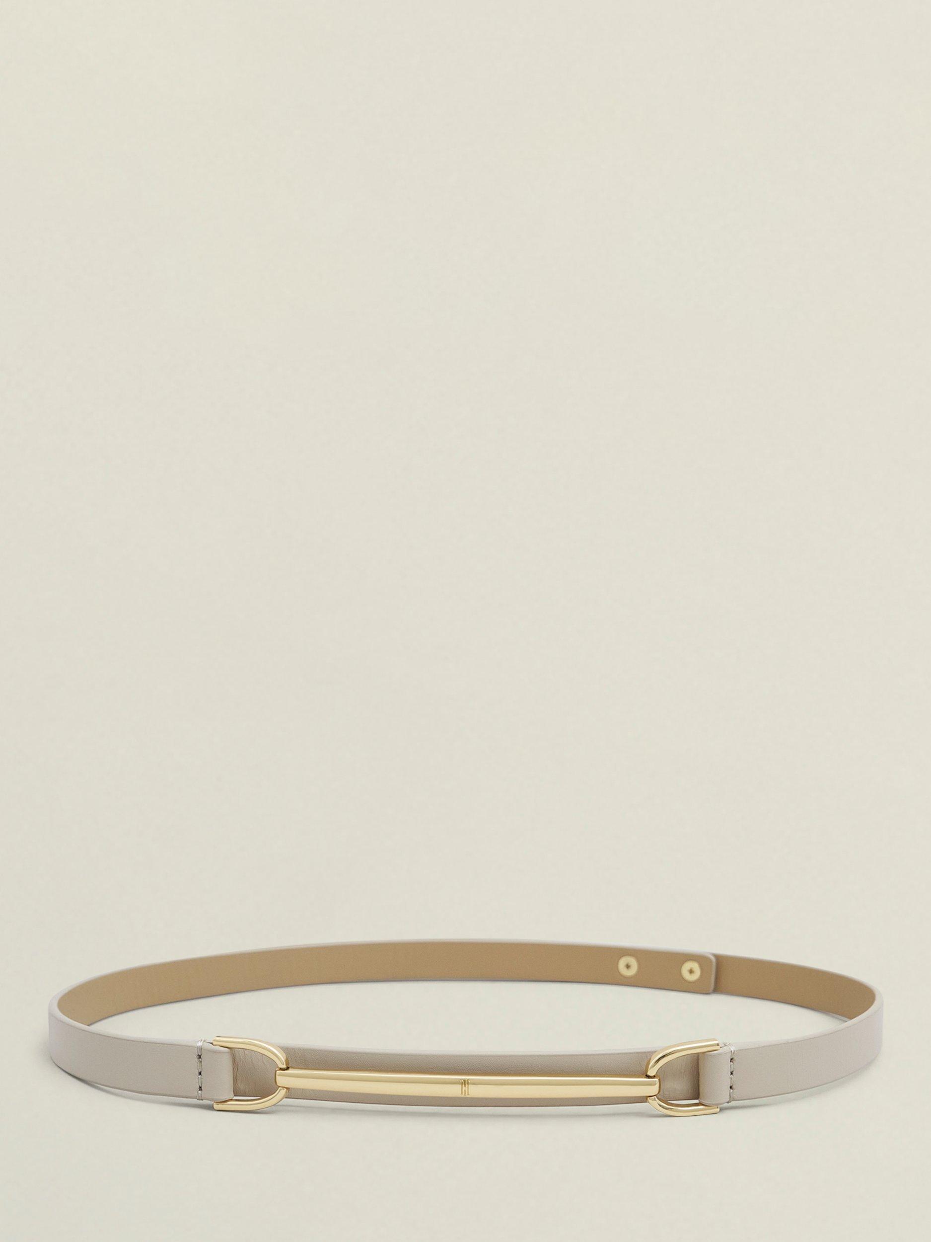 Product image 1 of 3, which shows Hobbs Daphne Horsebit Buckle Leather Belt, Light Beige, L