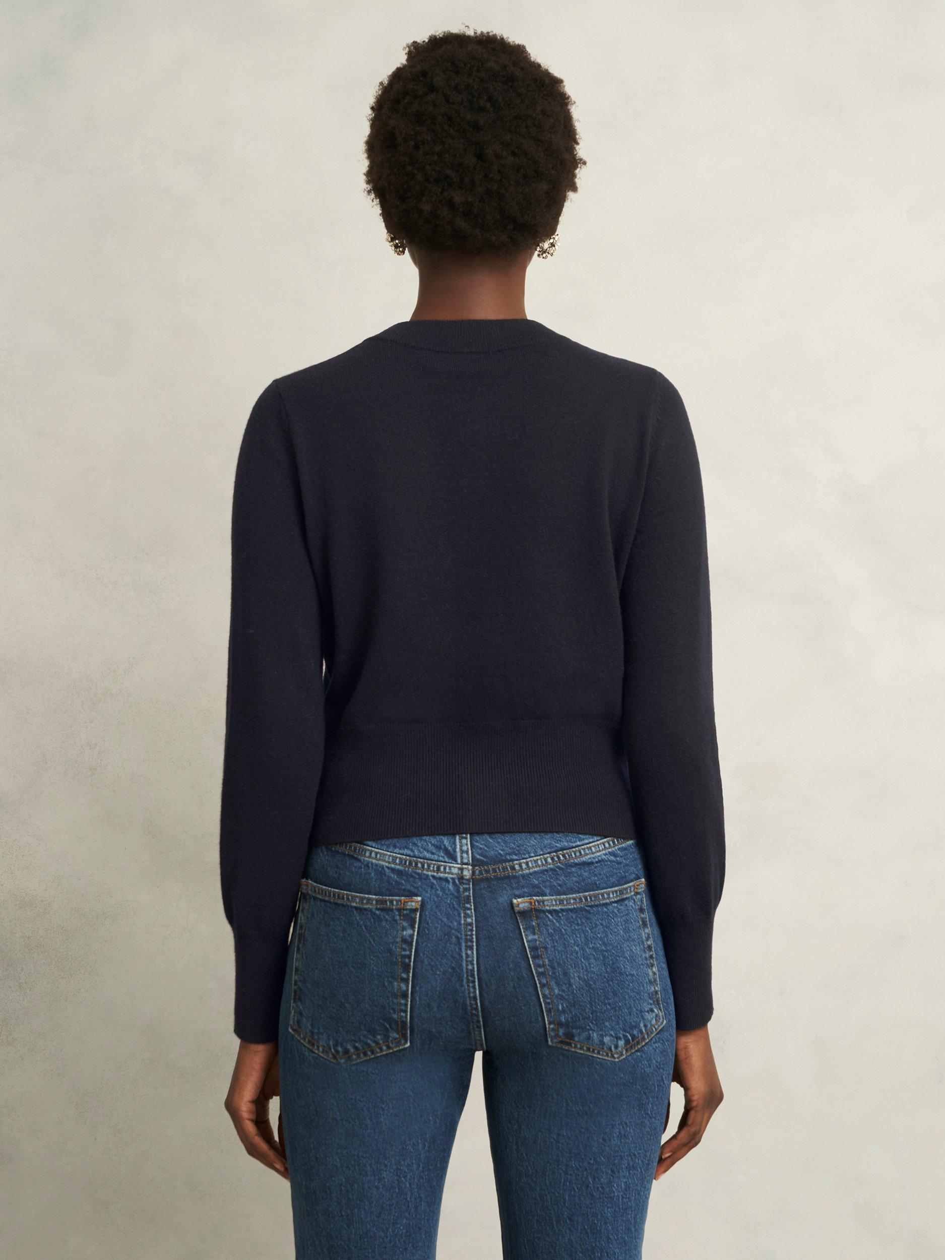 Product image 2 of 5, which shows Hobbs Penelope Gem Wool Blend Cardigan, Navy, L