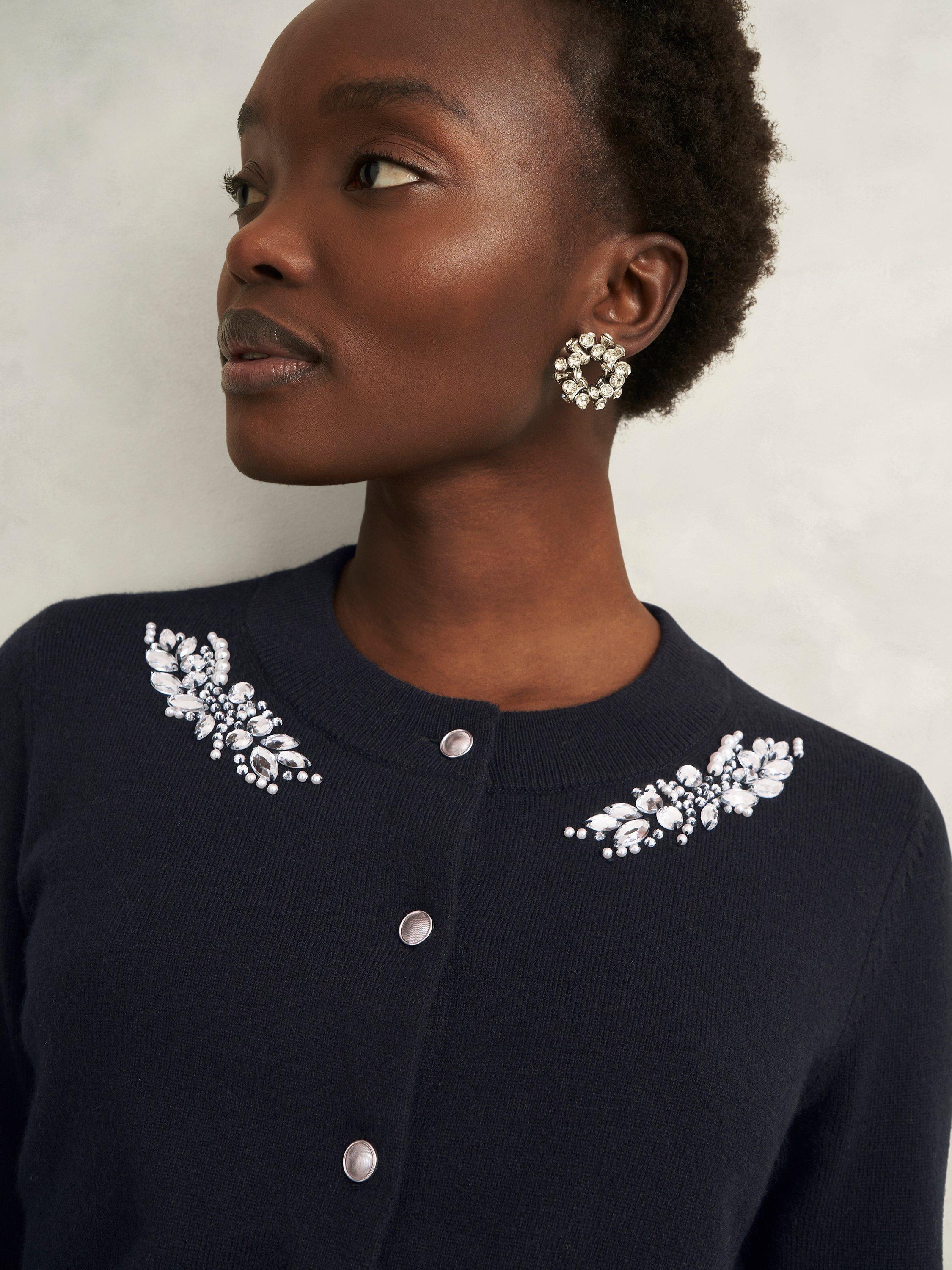 Product image 3 of 5, which shows Hobbs Penelope Gem Wool Blend Cardigan, Navy, L