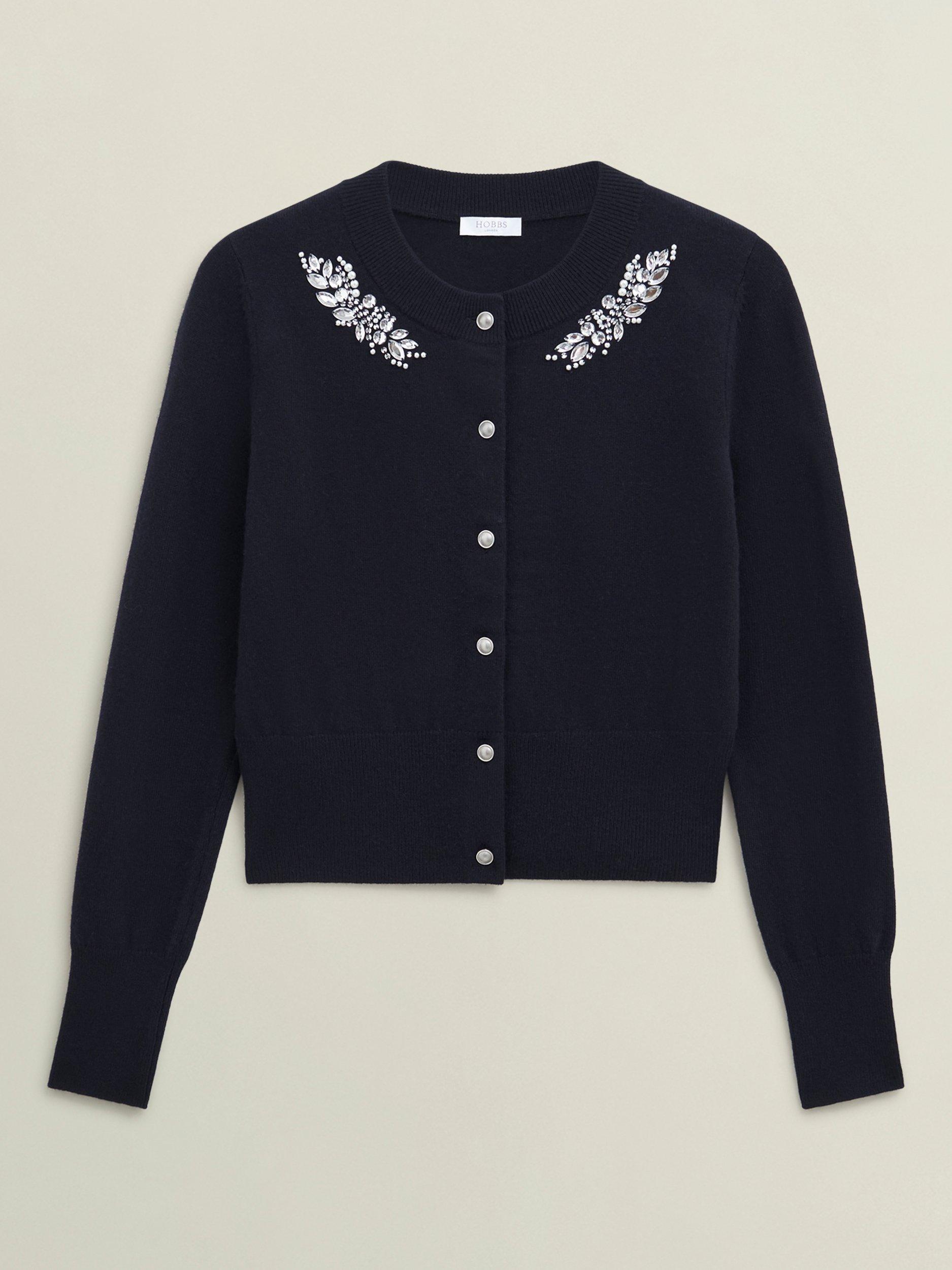 Product image 4 of 5, which shows Hobbs Penelope Gem Wool Blend Cardigan, Navy, L