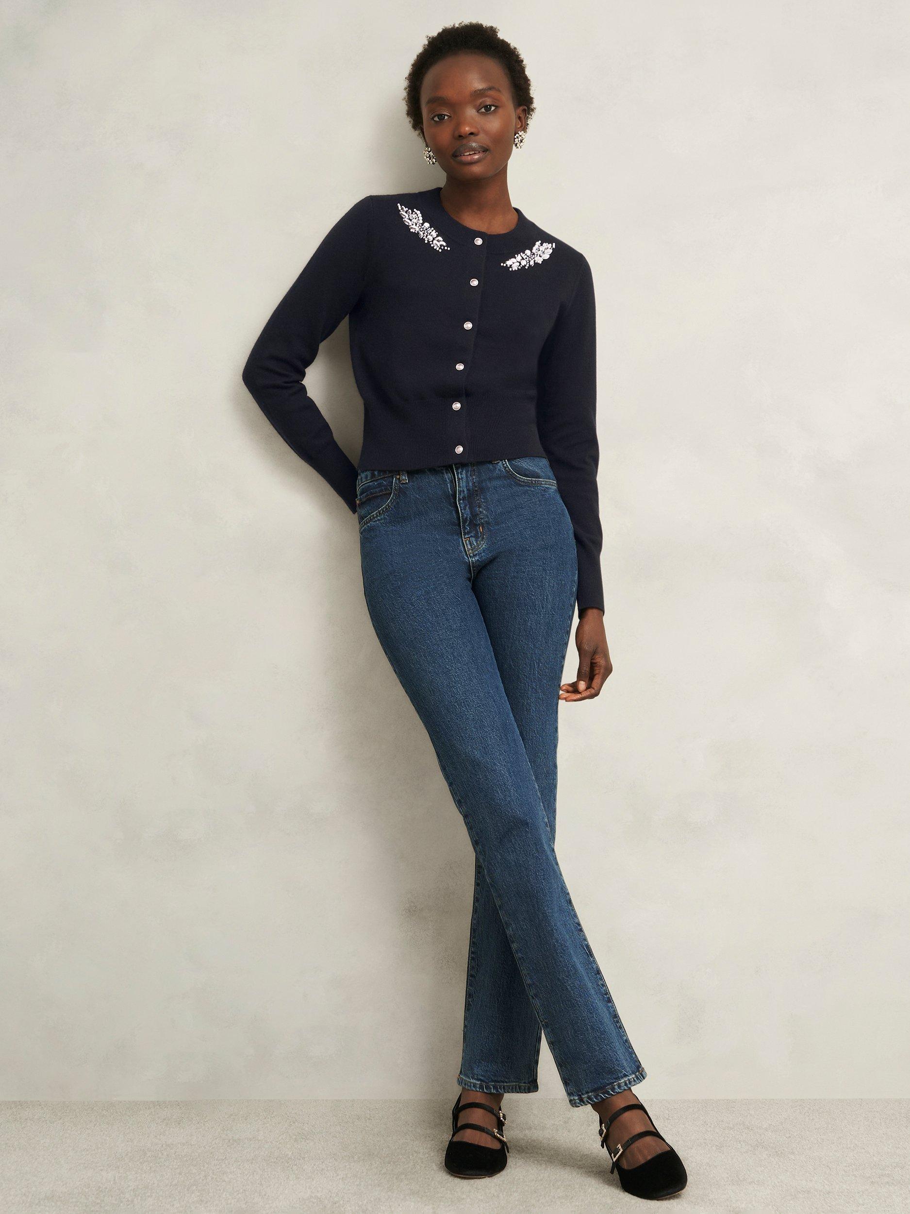 Product image 5 of 5, which shows Hobbs Penelope Gem Wool Blend Cardigan, Navy, L