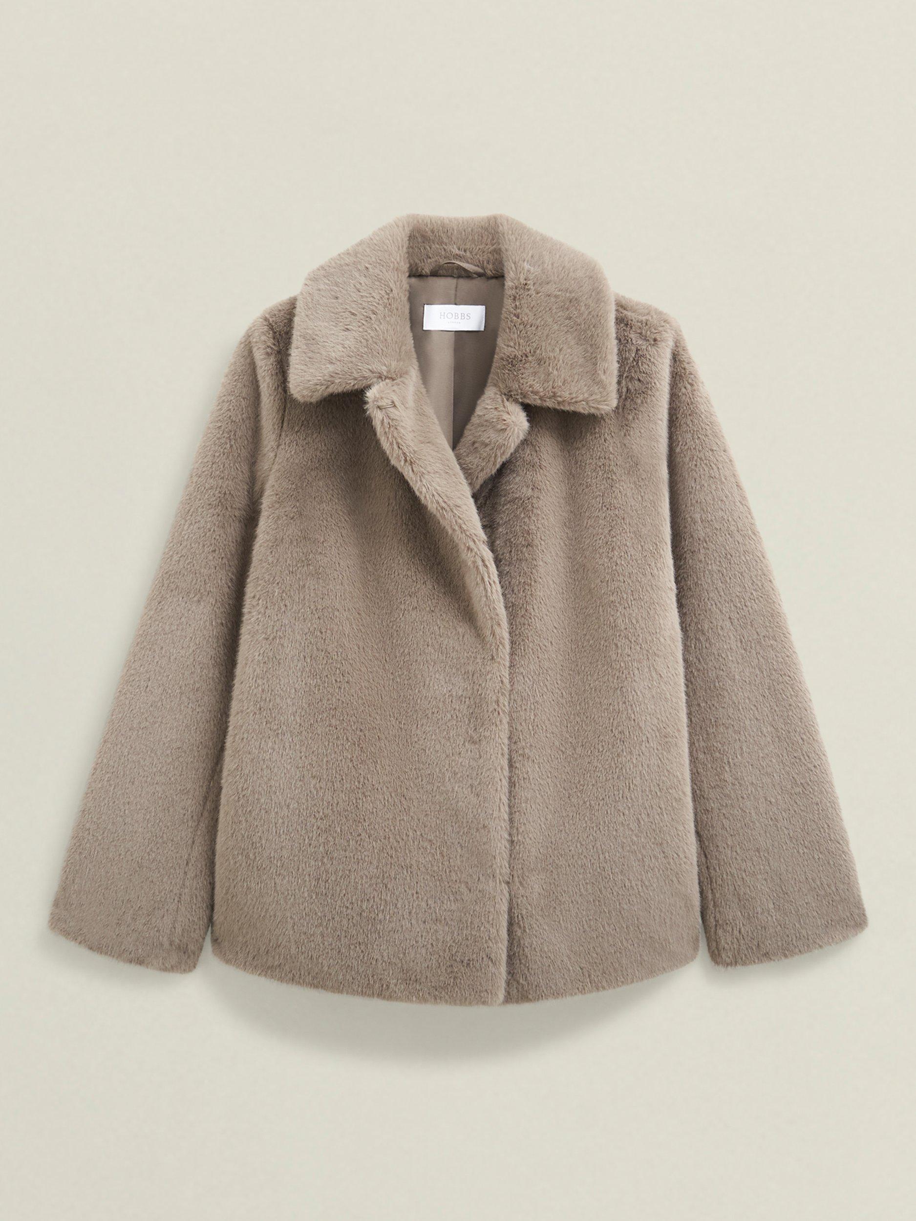 Product image 3 of 4, which shows Hobbs Dania Faux Fur Coat, Mink, XS