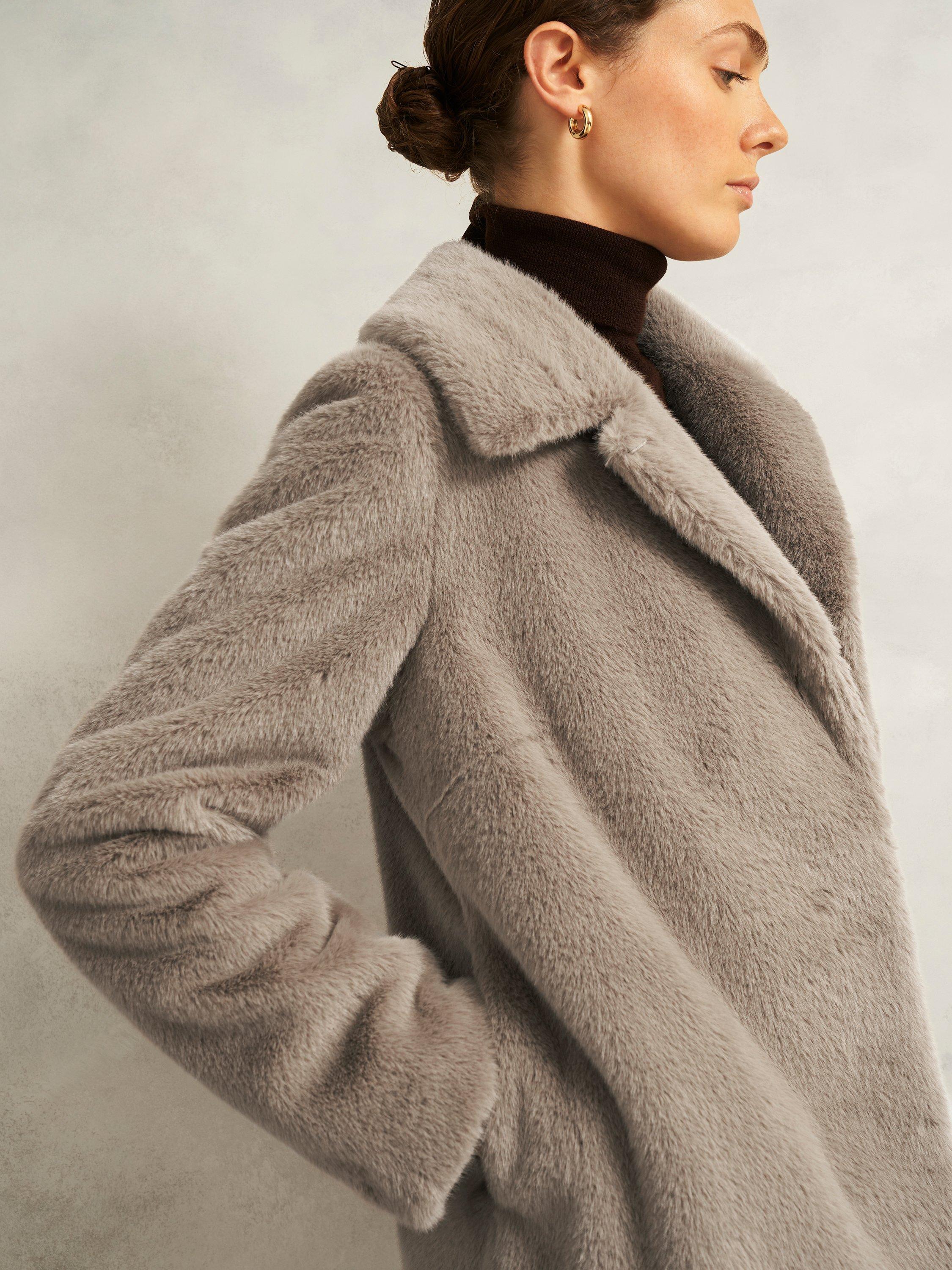 Product image 4 of 4, which shows Hobbs Dania Faux Fur Coat, Mink, XS