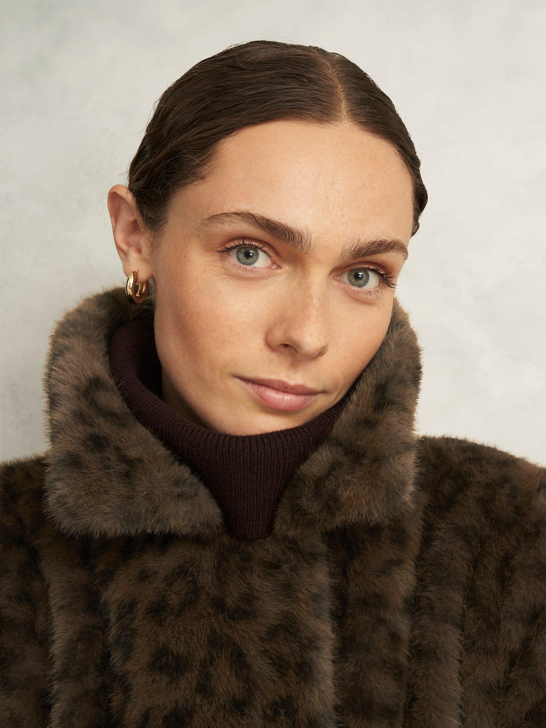 Product image 3 of 7, which shows Hobbs Dania Leopard Print Faux Fur Jacket, Brown/Multi, M