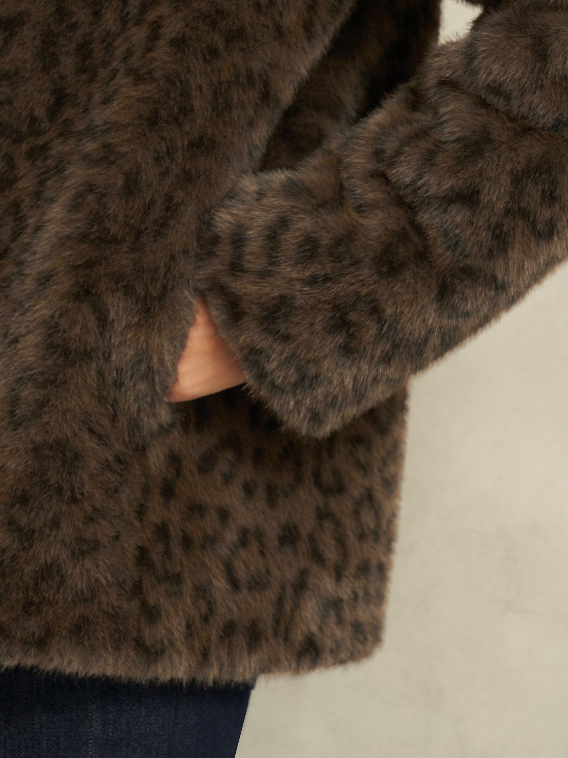 Product image 6 of 7, which shows Hobbs Dania Leopard Print Faux Fur Jacket, Brown/Multi, M