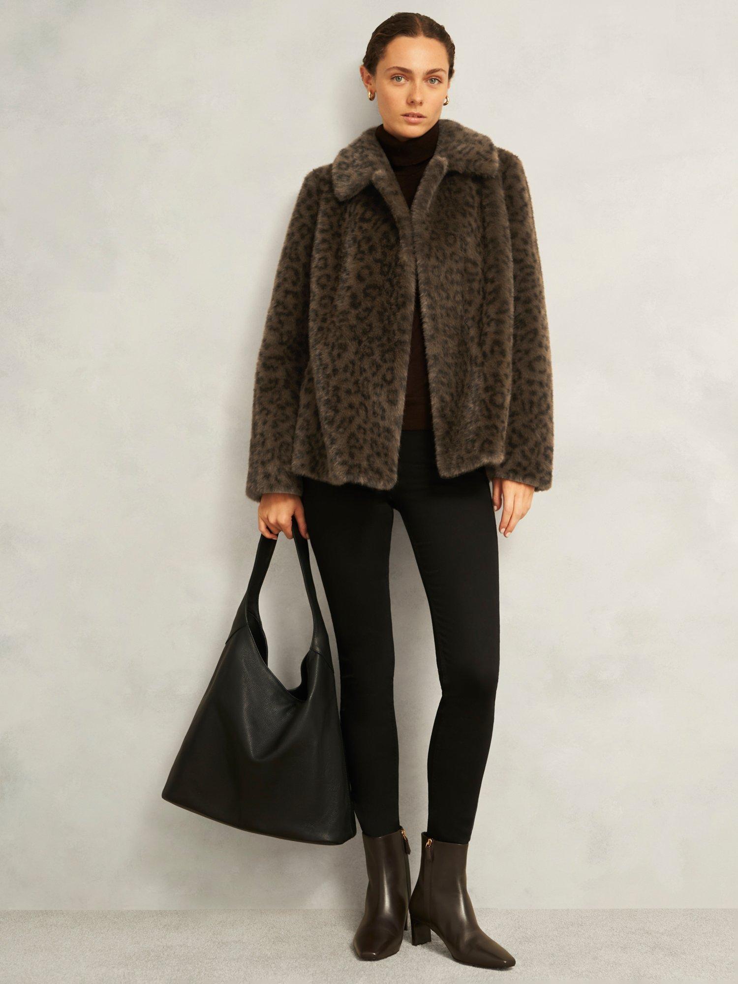 Product image 7 of 7, which shows Hobbs Dania Leopard Print Faux Fur Jacket, Brown/Multi, M