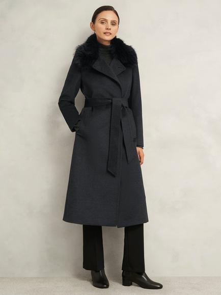 Hobbs Livia Pure Wool Coat, Charcoal Grey, Charcoal Grey