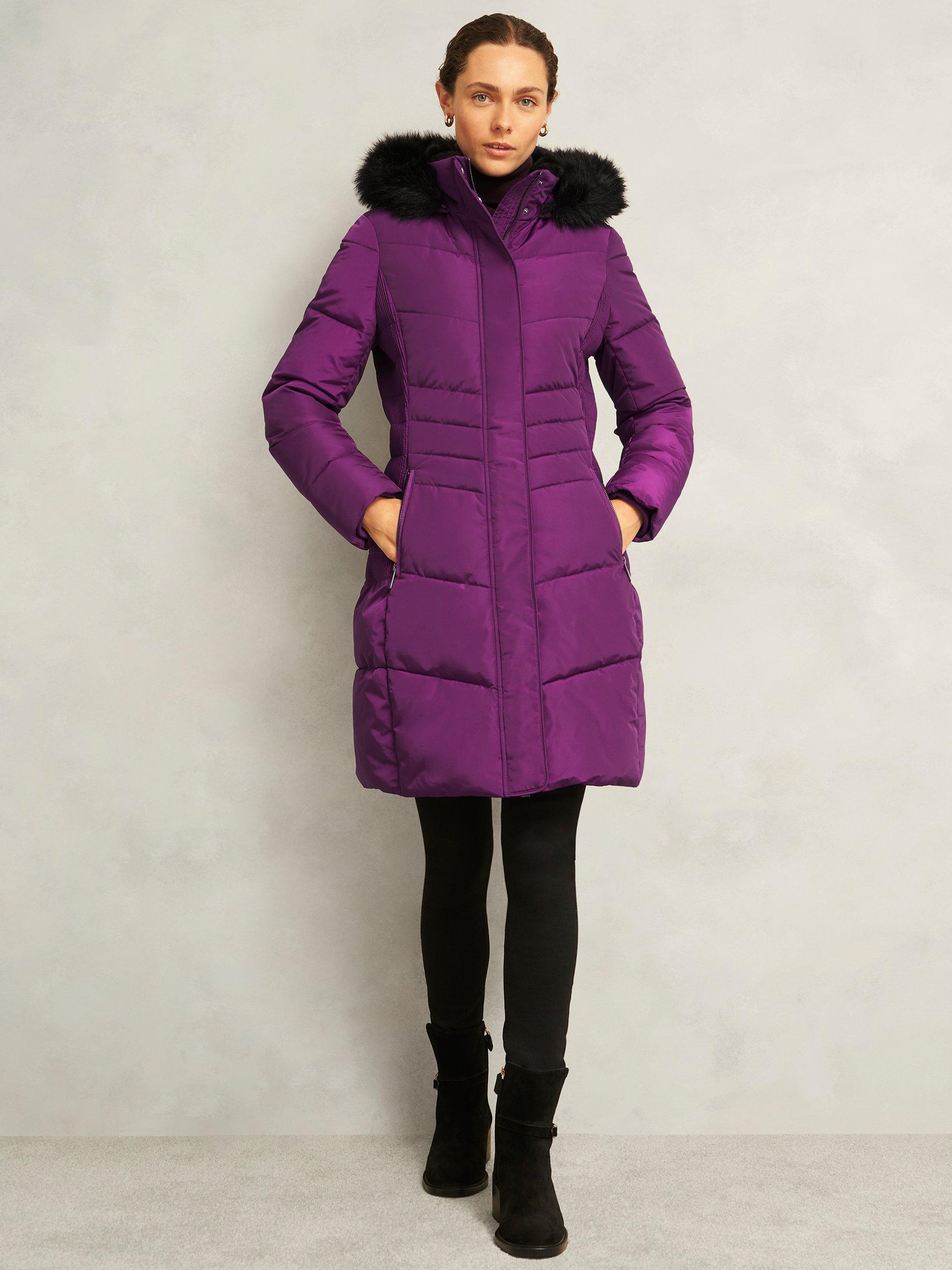Product image 1 of 6, which shows Hobbs Jaymie Shower Resistant Puffer Jacket, Vibrant Purple, 6