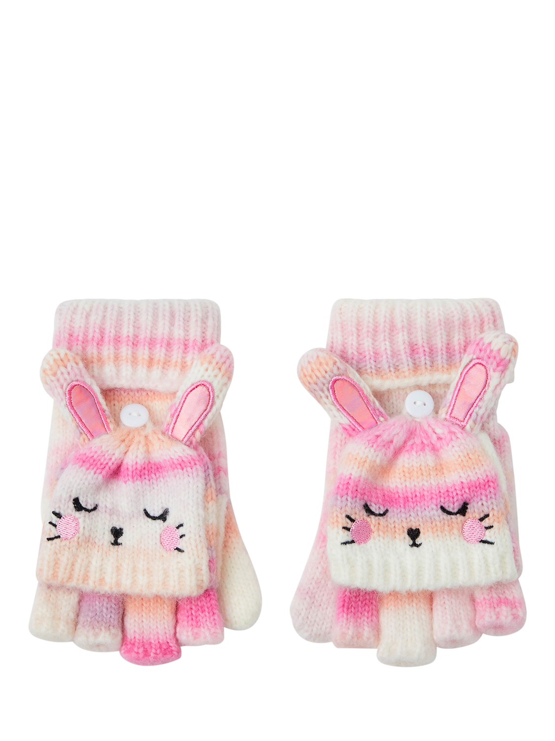 Product image 2 of 4, which shows Angels by Accessorize Kids' Knitted Bunny Fingerless Gloves, Multi, 3-5 yrs