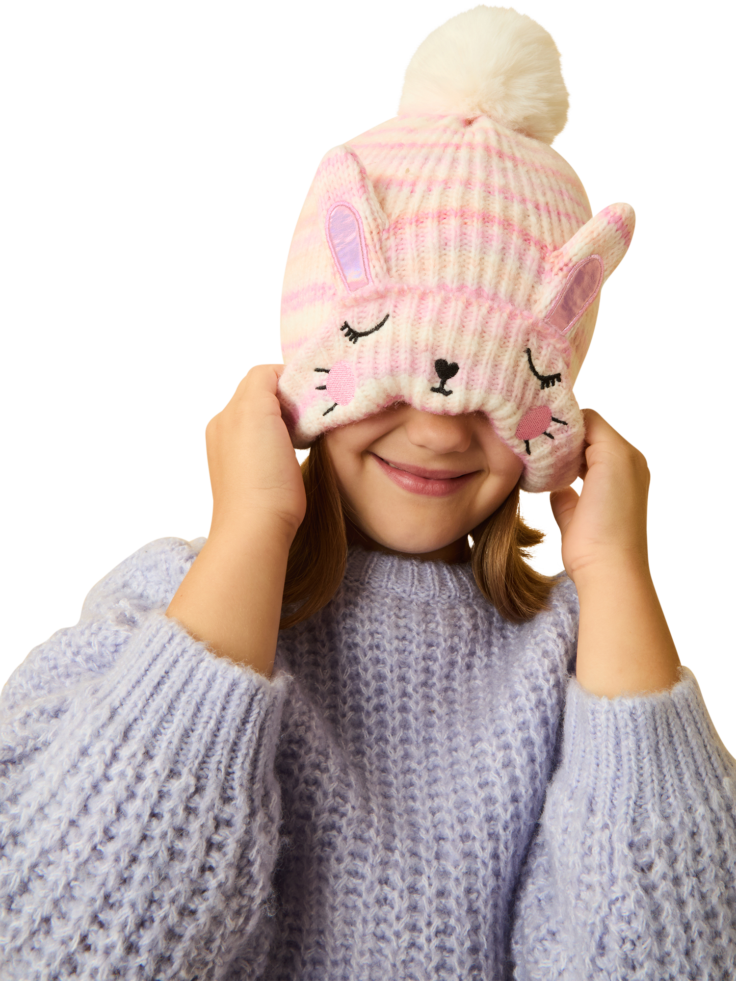 Product image 1 of 4, which shows Angels by Accessorize Kids' Knitted Bunny Hat, Multi, 3-6 years