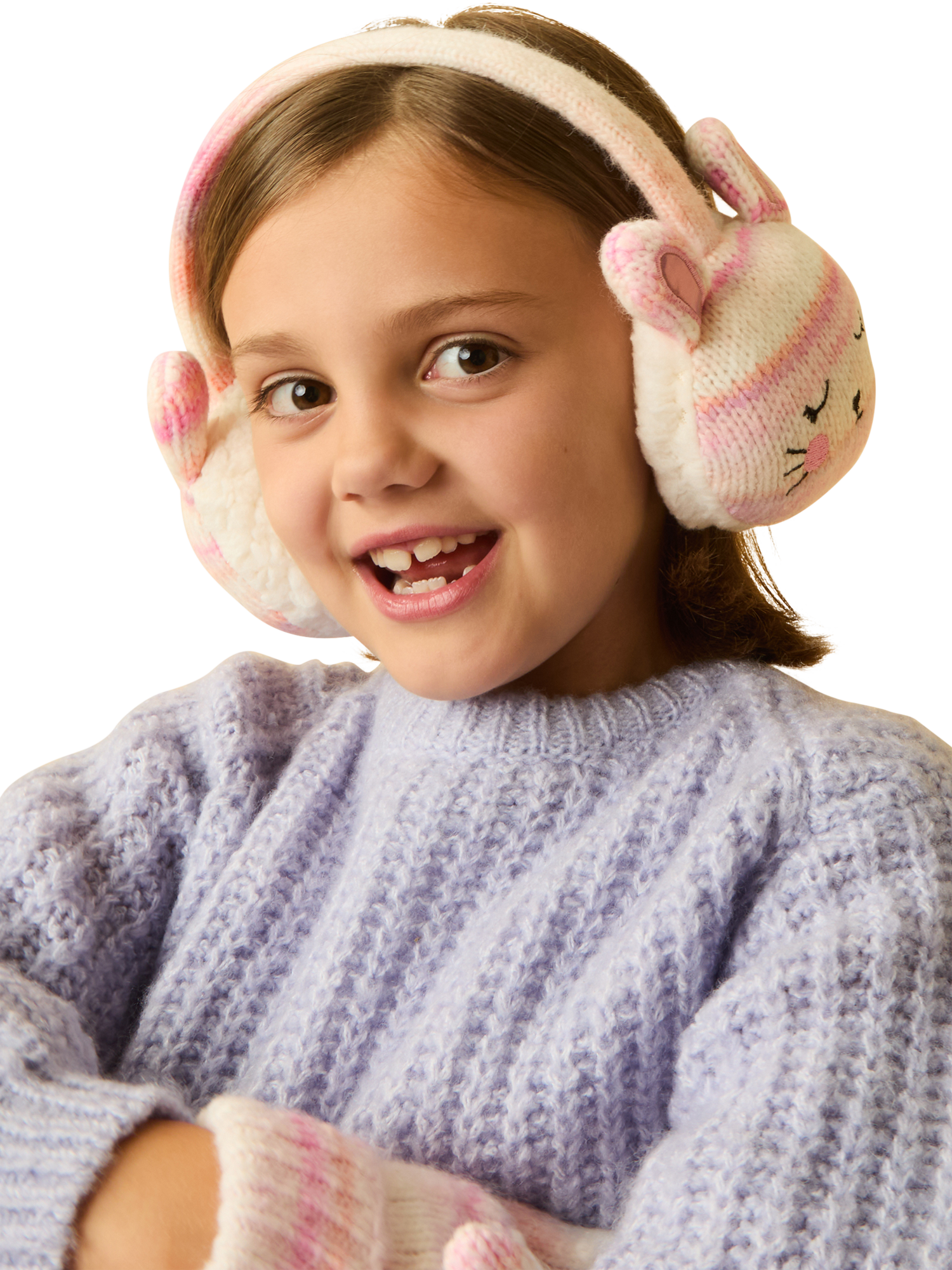 Product image 1 of 3, which shows Angels by Accessorize Kids' Knitted Bunny Earmuffs, Multi